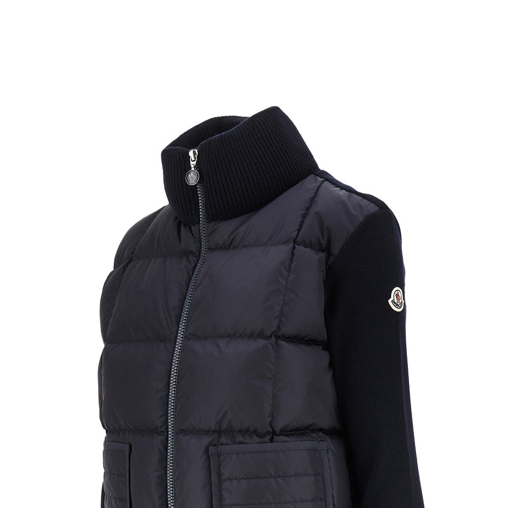 Padded nylon and wool cardigan