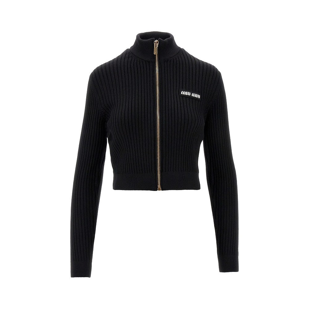 Ribbed wool full-zip cardigan