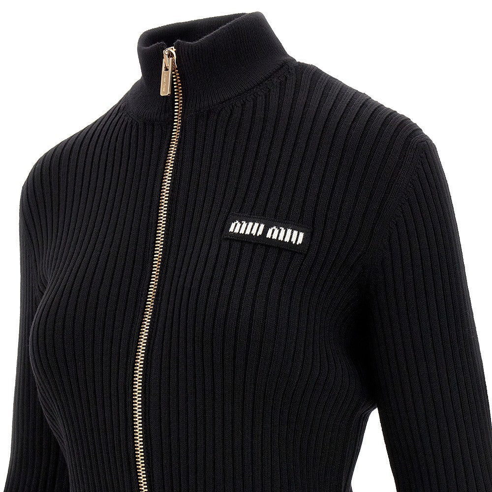 Ribbed wool full-zip cardigan