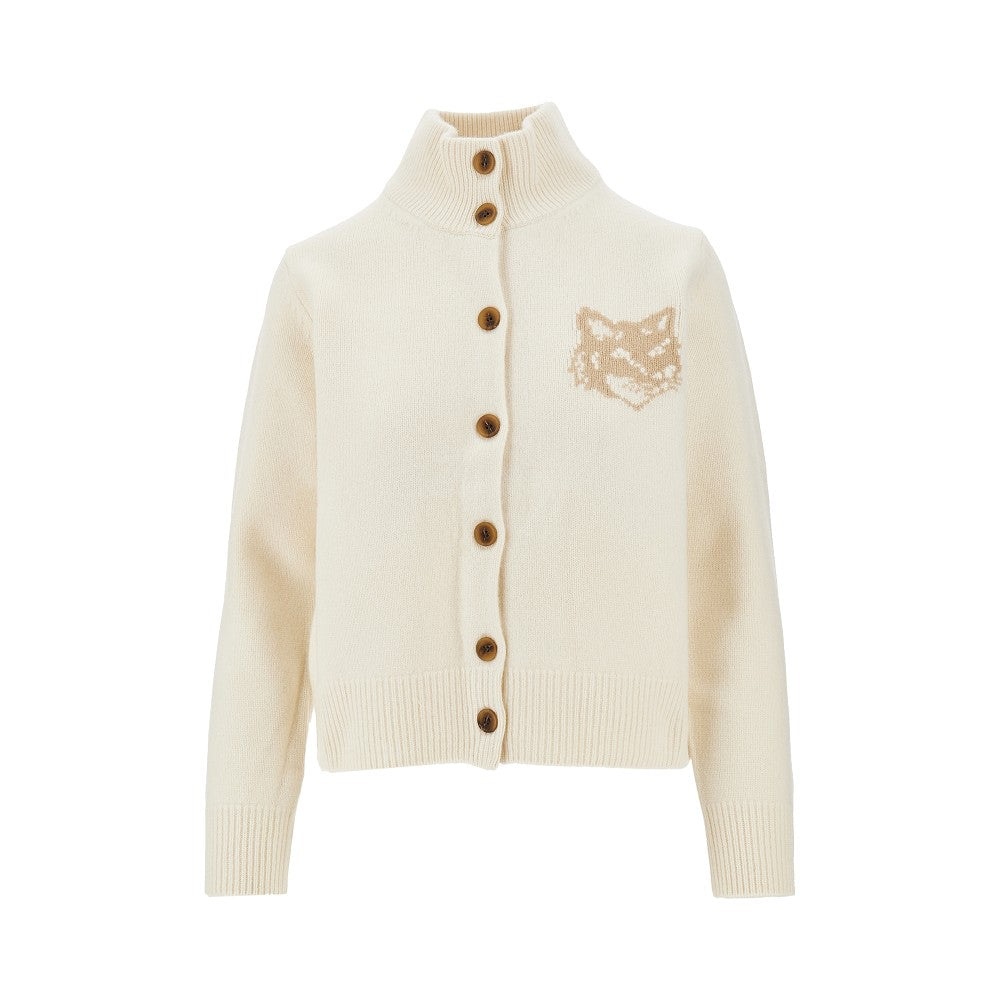 'Fox Head' inlay wool cardigan