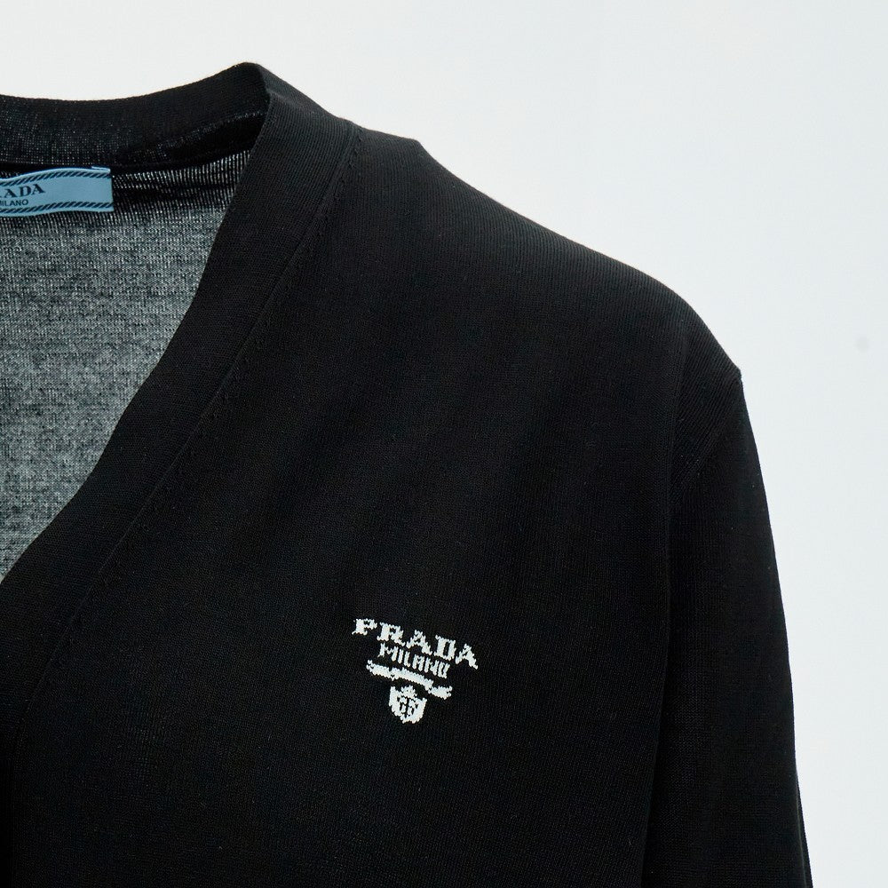 Cardigan in seta con intarsio logo