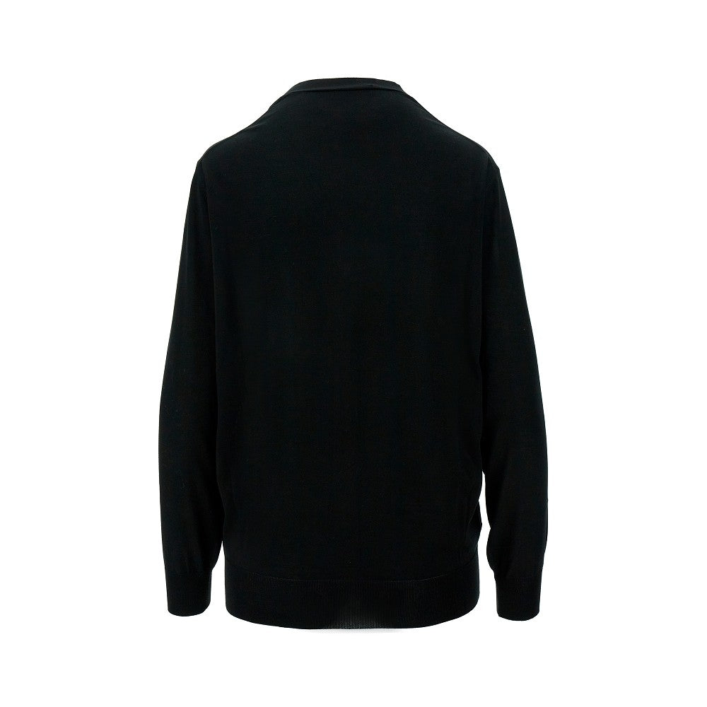 Cardigan in seta con intarsio logo