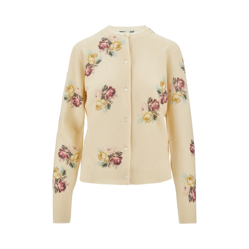 Cardigan in lana con motivo rose