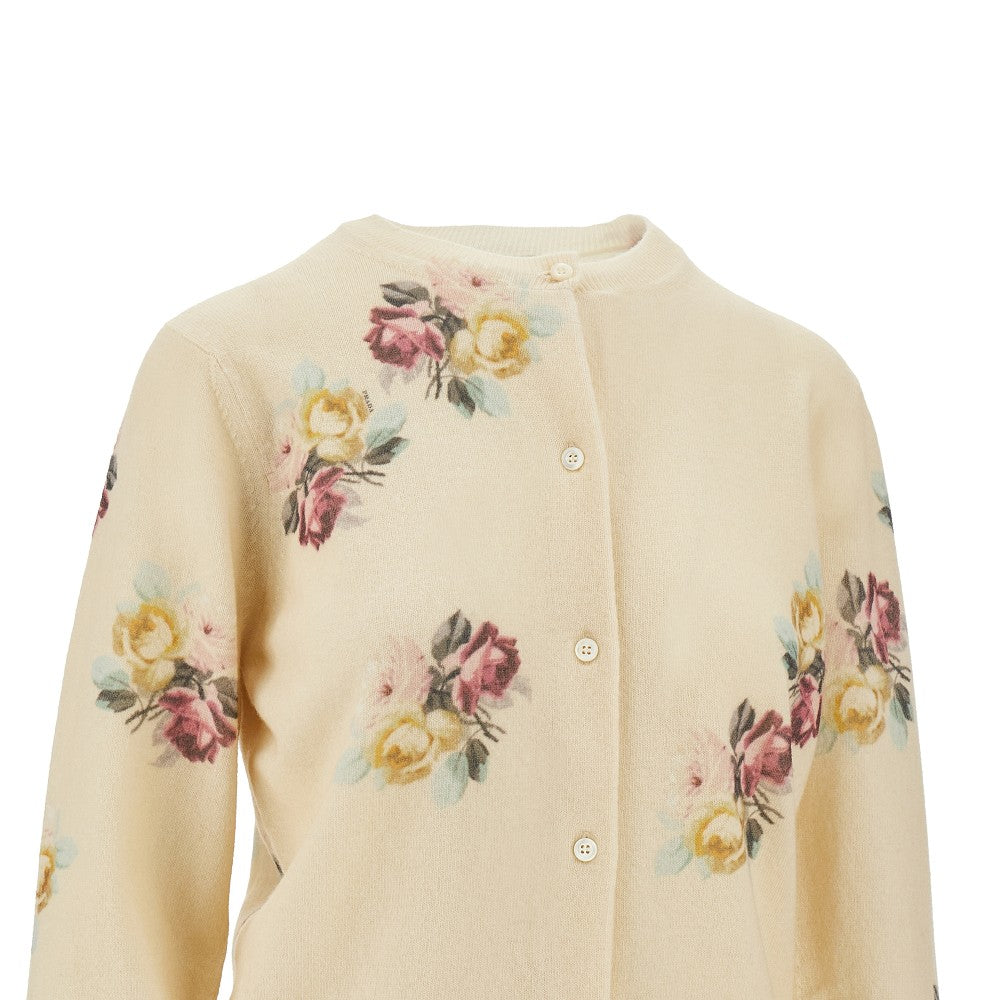 Cardigan in lana con motivo rose