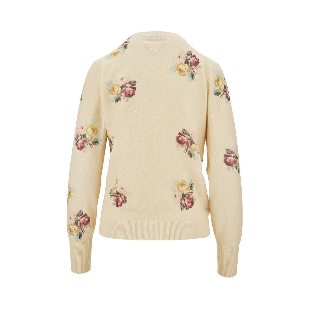Cardigan in lana con motivo rose