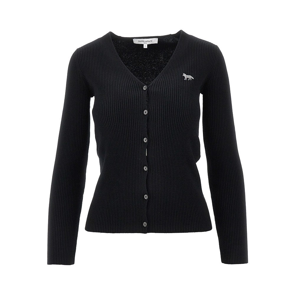 'Baby Fox' patch ribbed cardigan