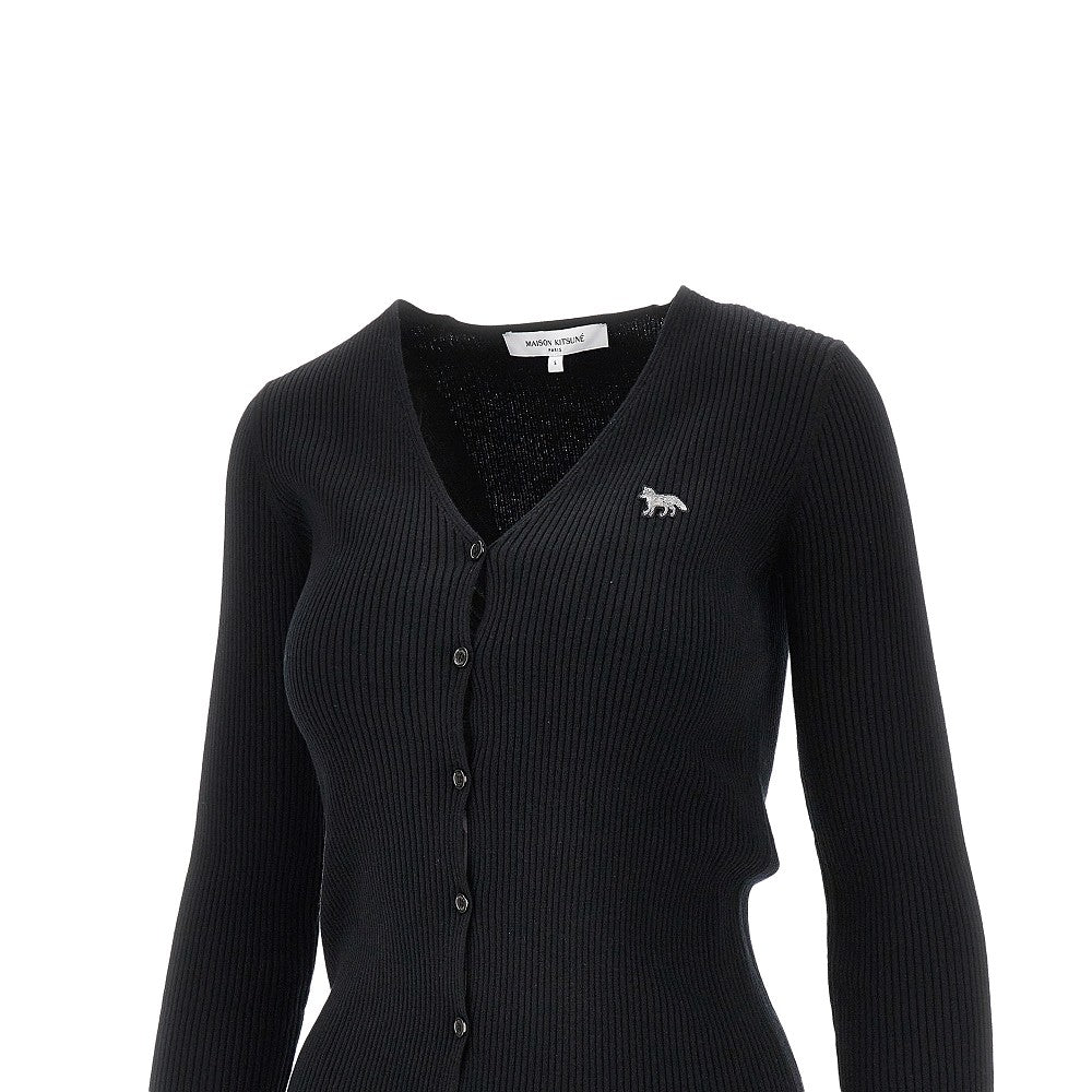 'Baby Fox' patch ribbed cardigan