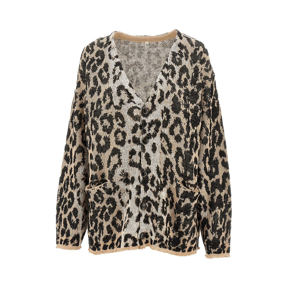 Leopard jacquard linen cardigan