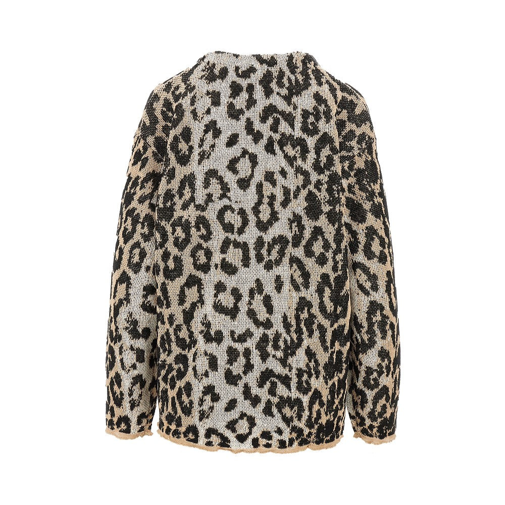 Leopard jacquard linen cardigan