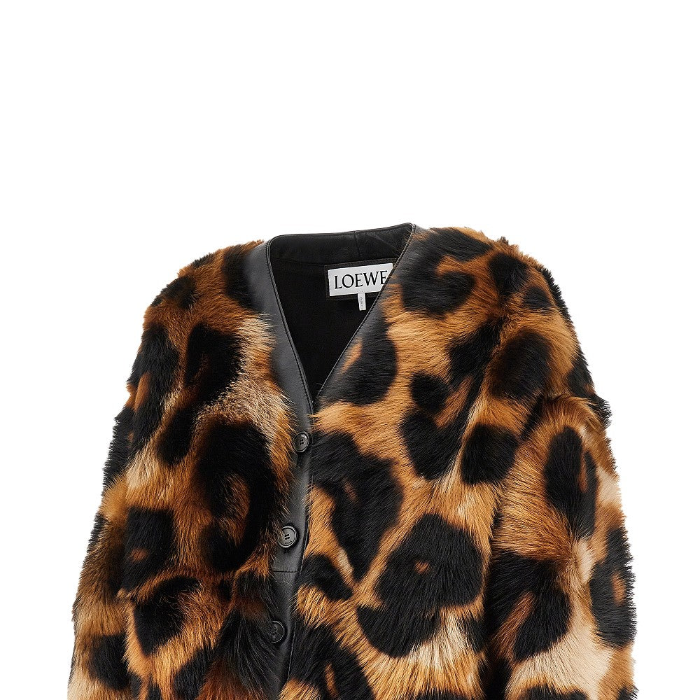 Cardigan in shearling leopardato