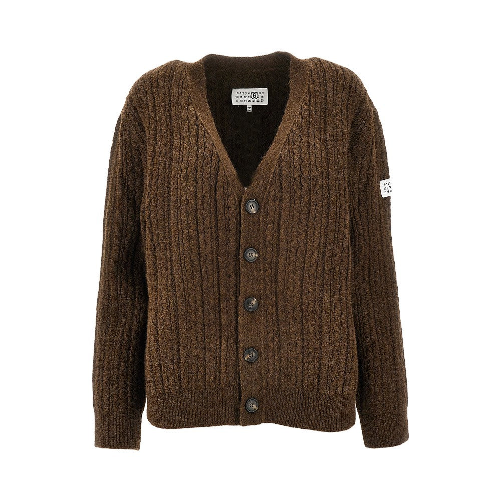 Wool-blend cable knit cardigan