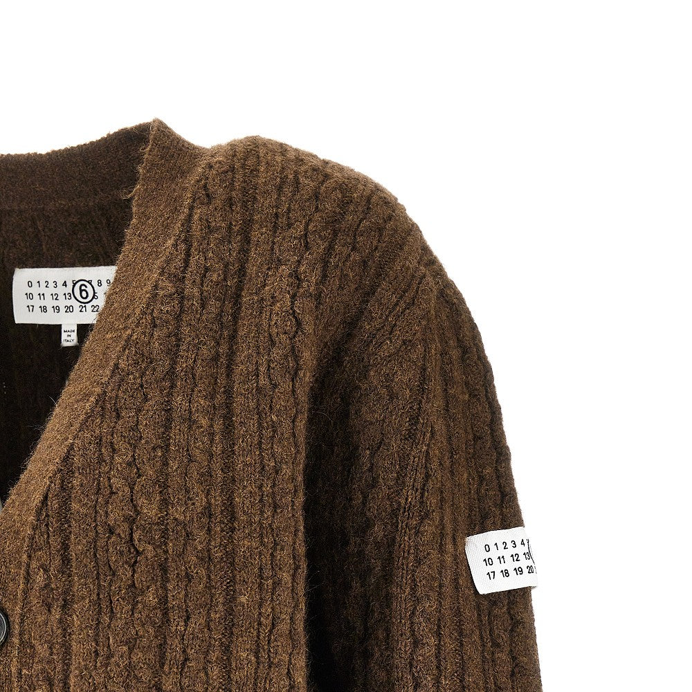 Wool-blend cable knit cardigan