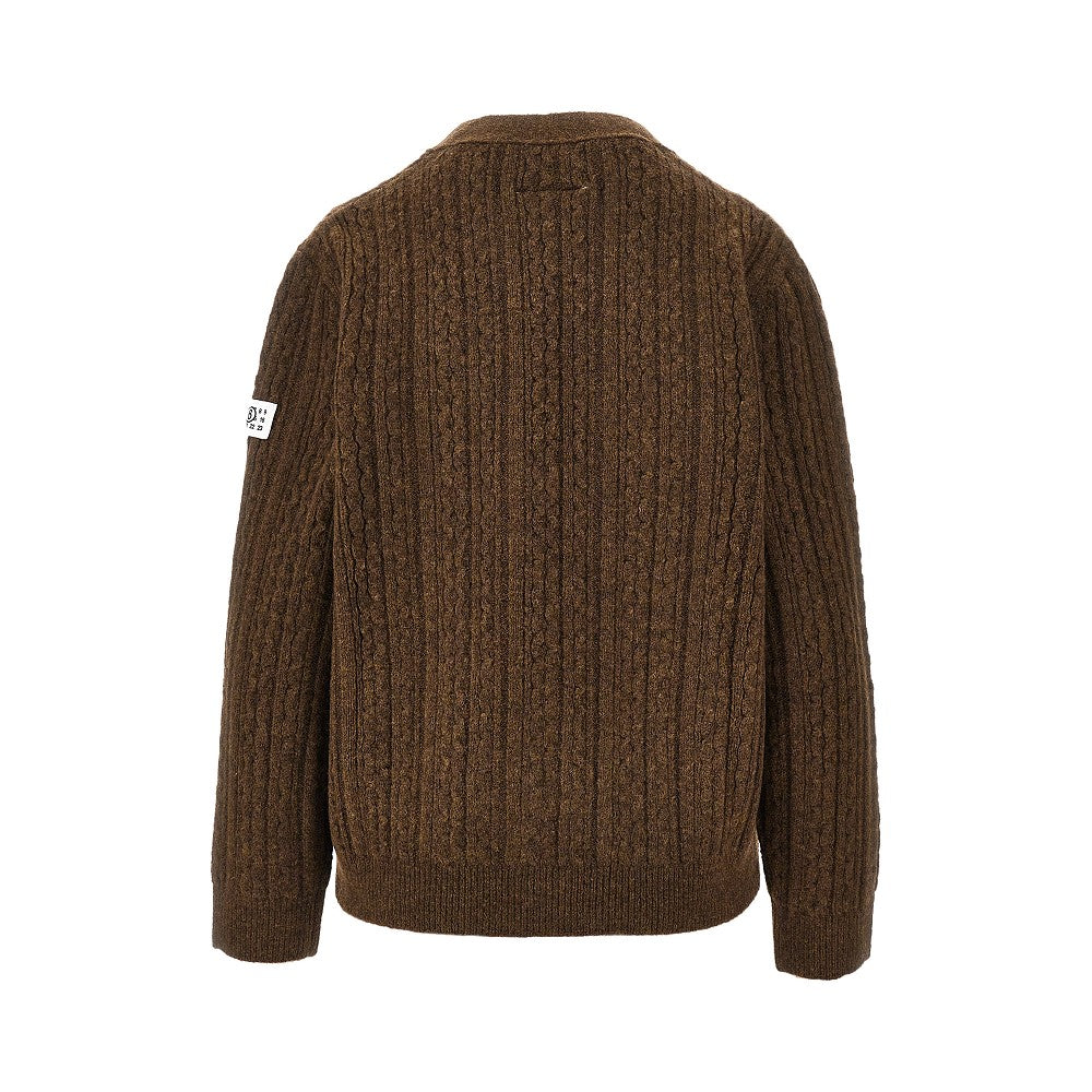 Wool-blend cable knit cardigan