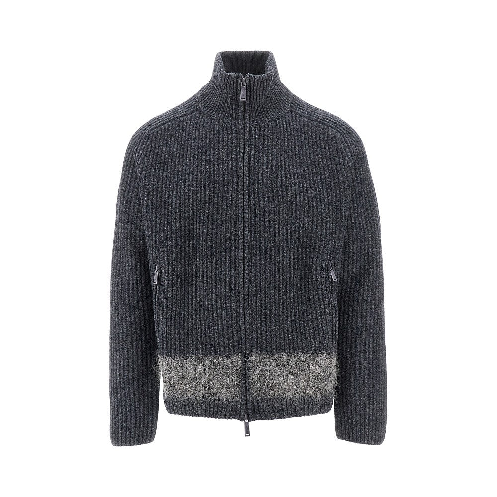 Cardigan full-zip con intarsio in mohair