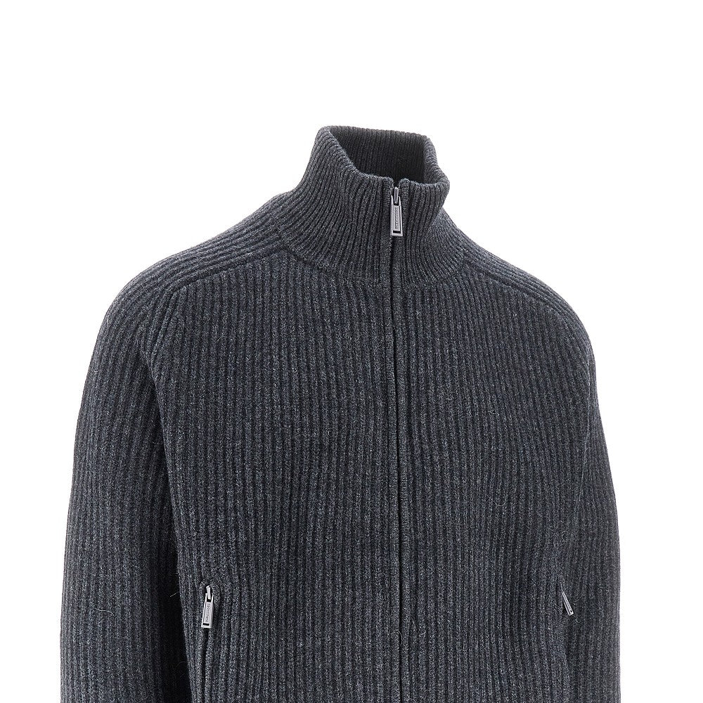 Cardigan full-zip con intarsio in mohair