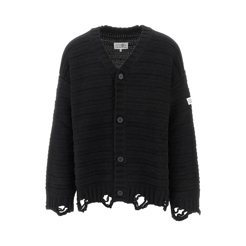 Distressed wool blend cardigan