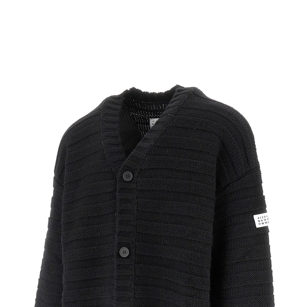 Distressed wool blend cardigan