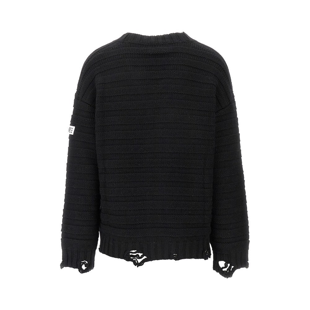Distressed wool blend cardigan
