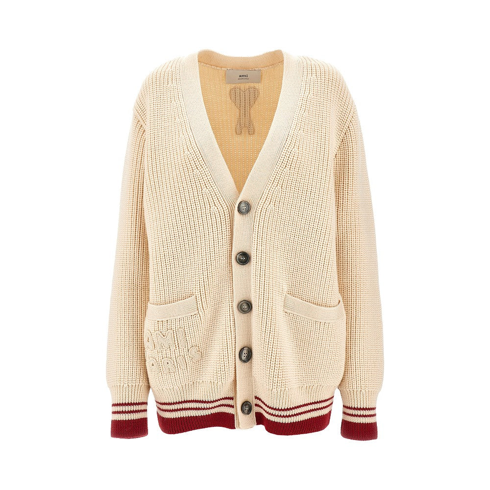 Cardigan in lana con patch logo
