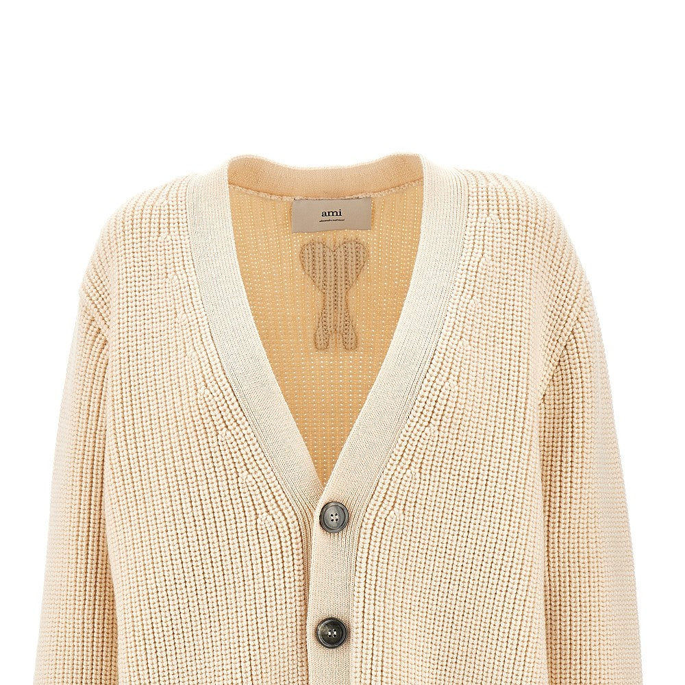 Cardigan in lana con patch logo
