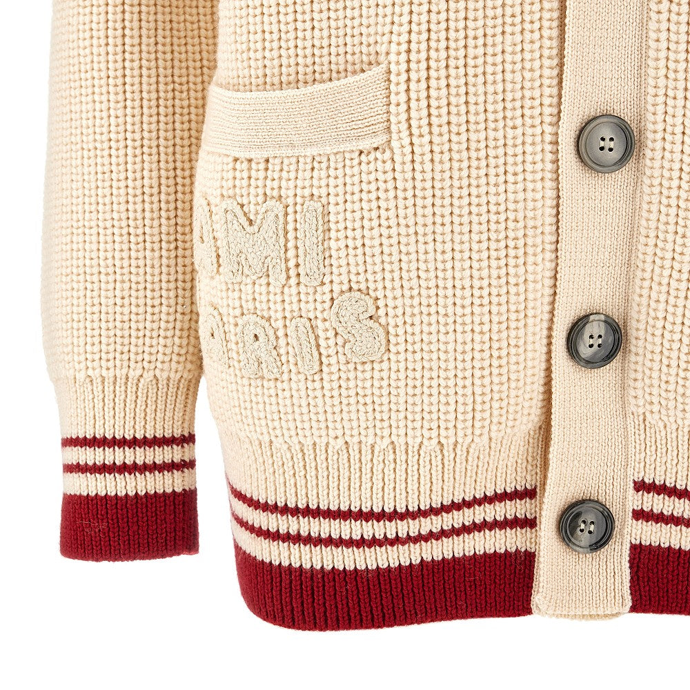 Cardigan in lana con patch logo