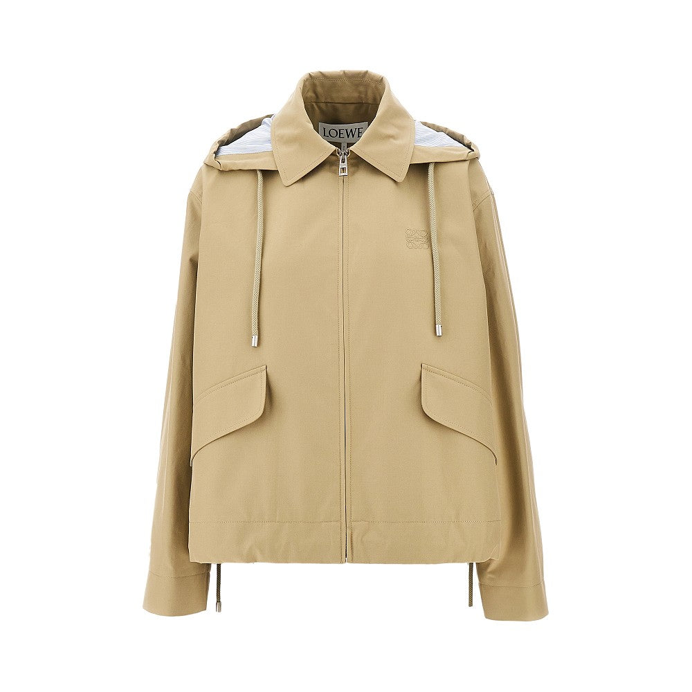 Hooded gabardine short parka coat