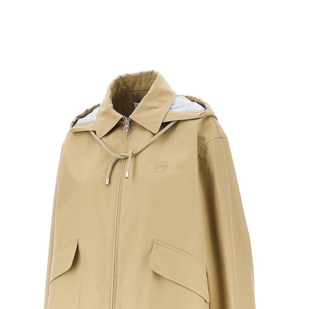 Hooded gabardine short parka coat
