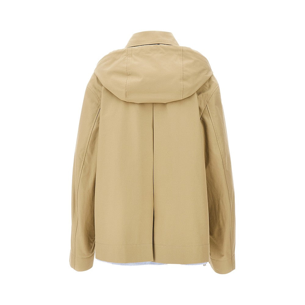 Hooded gabardine short parka coat