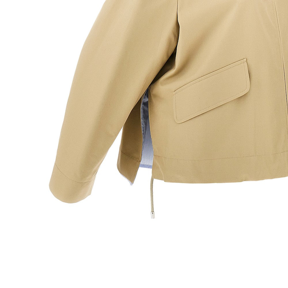 Hooded gabardine short parka coat