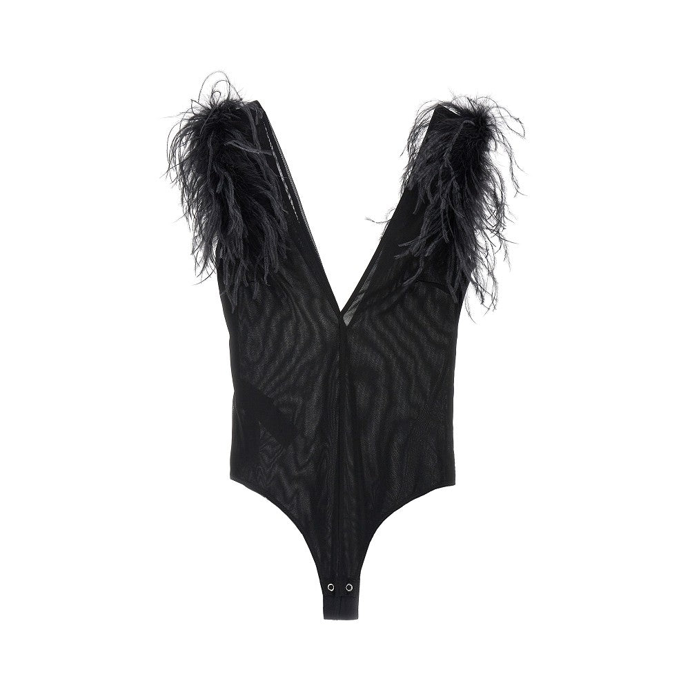 Body in jersey con piume