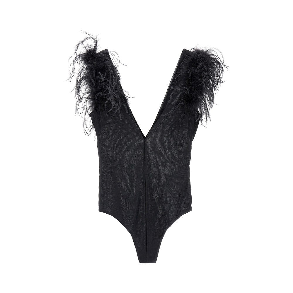 Body in jersey con piume