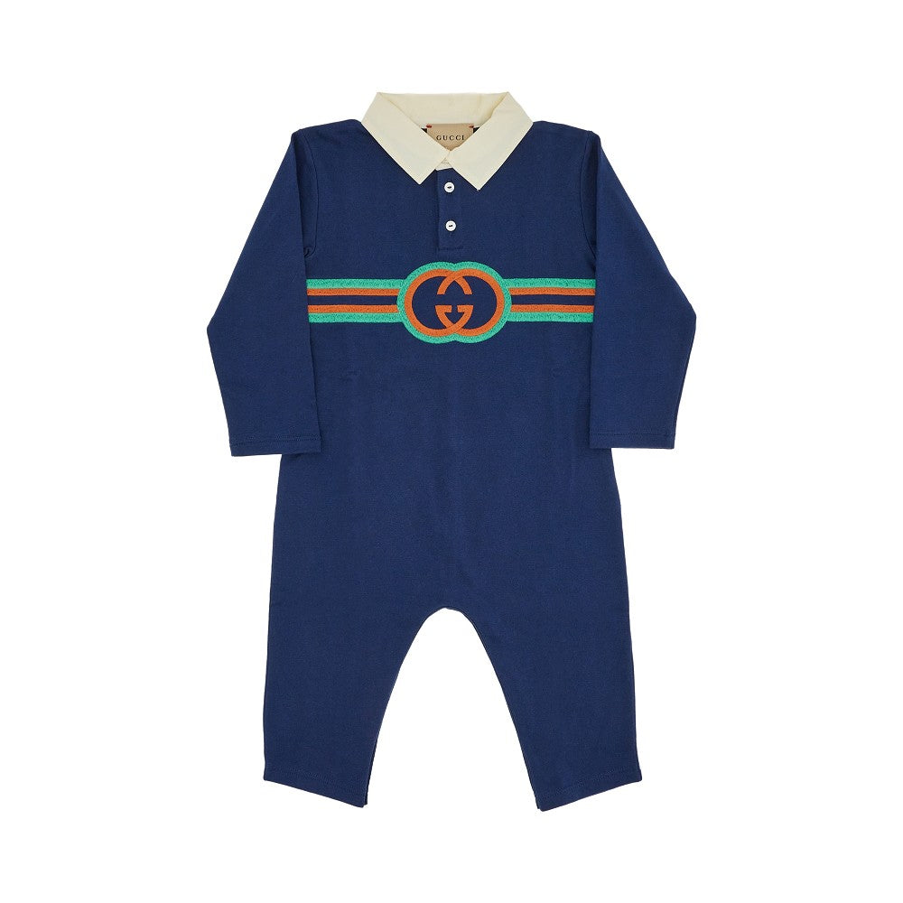 Tutina in cotone con ricamo Incrocio GG