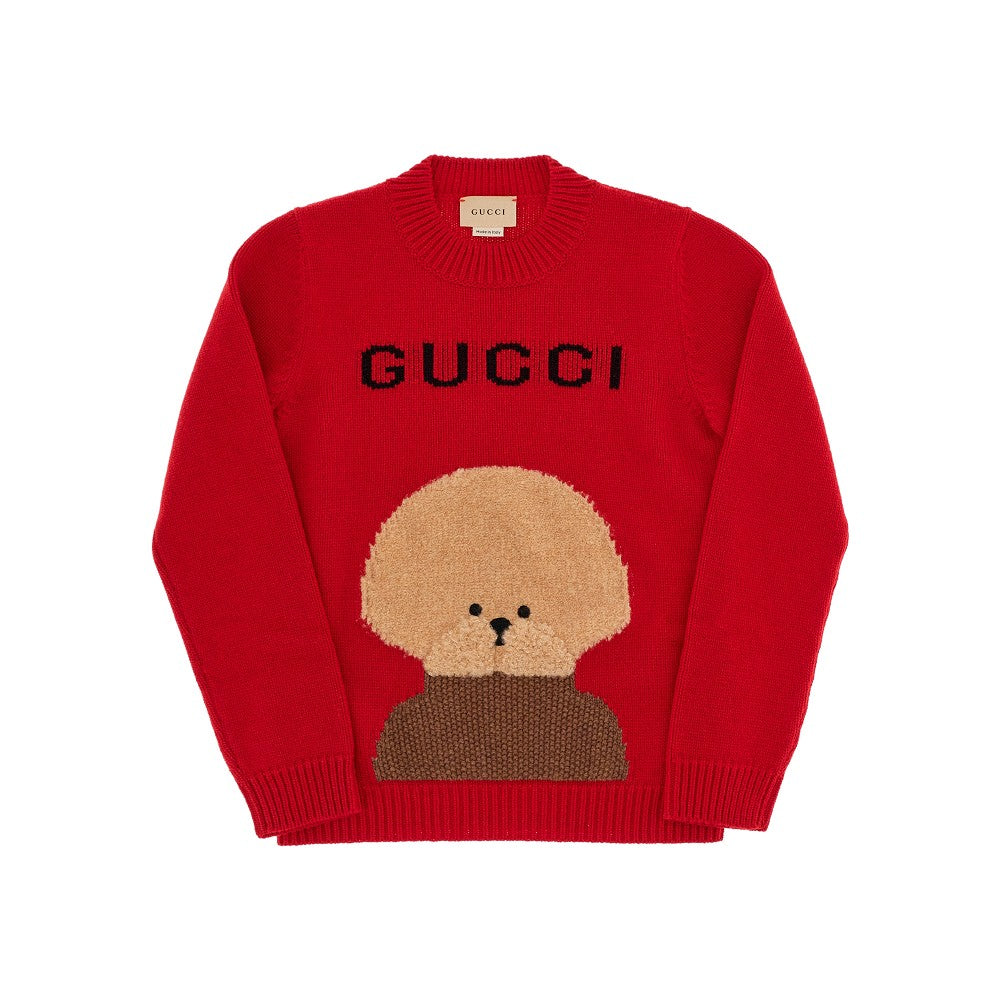 Wool-blend sweater with dog inlay