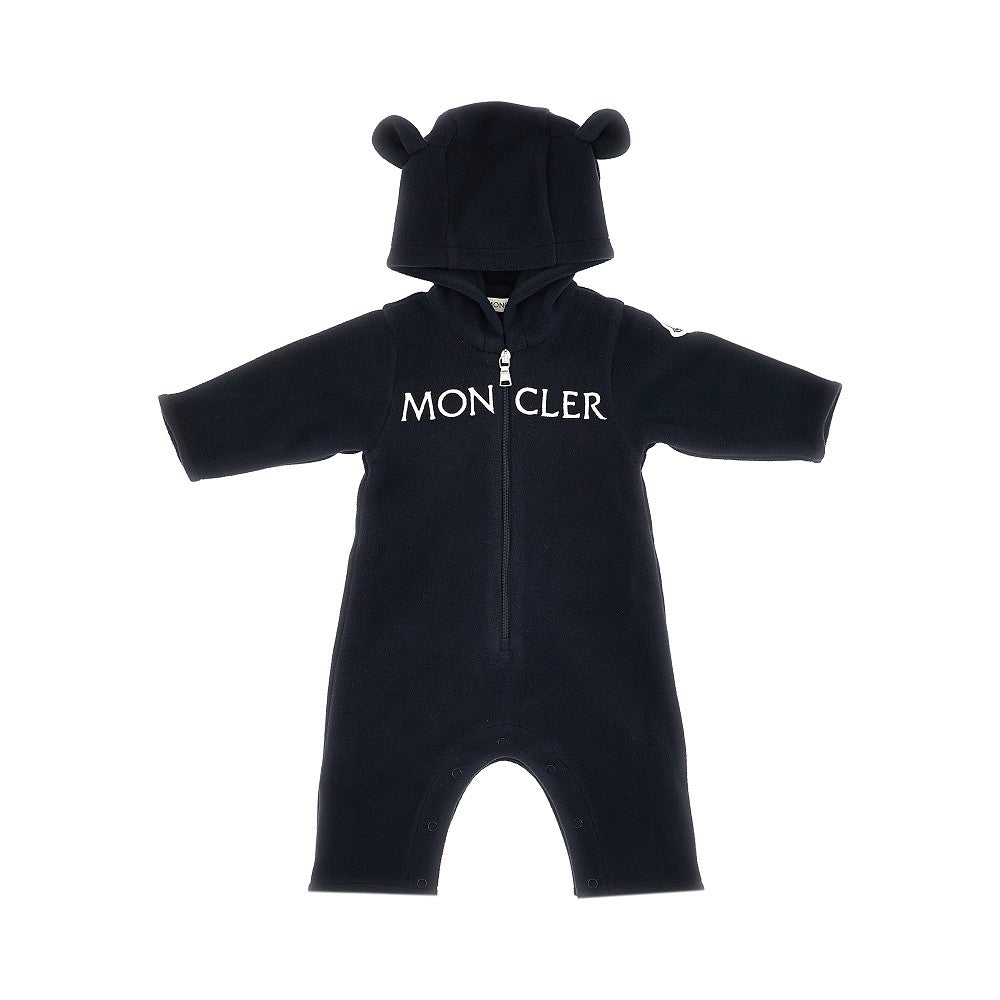 Fleece hooded romper suit