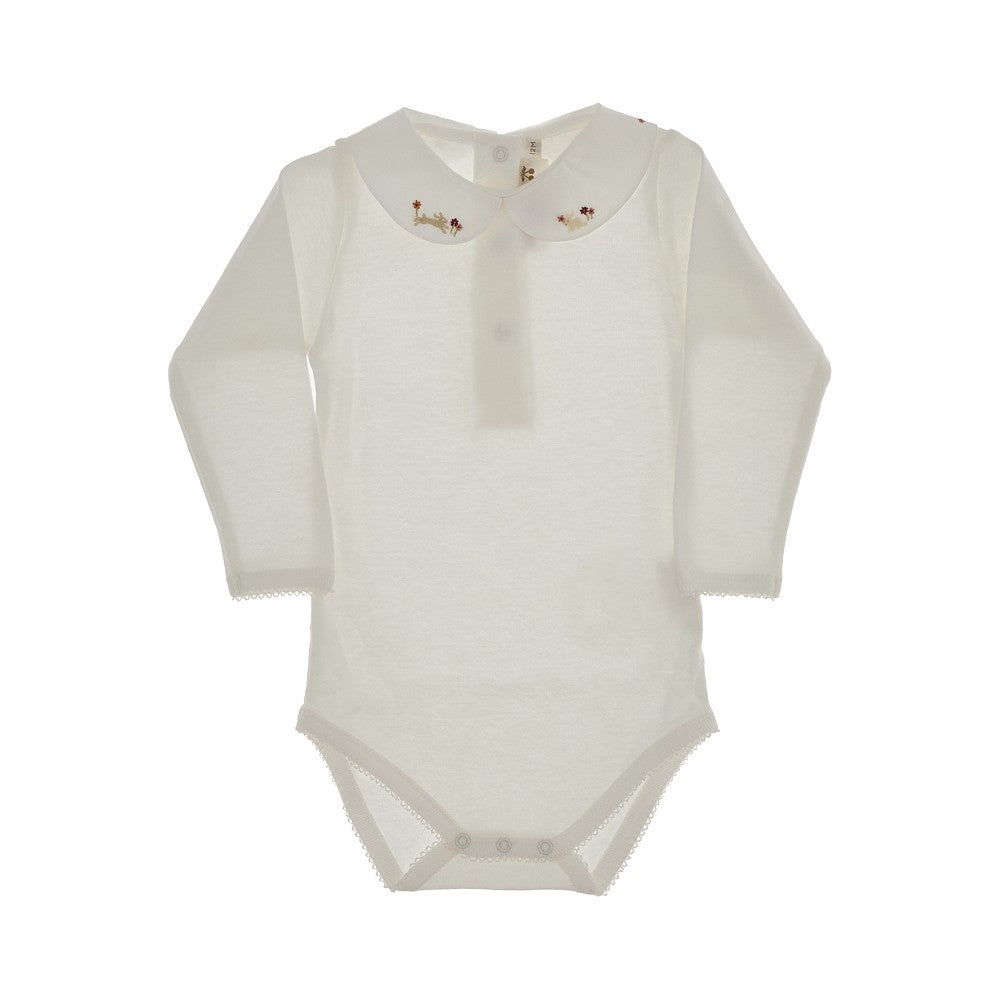Body in cotone con colletto ricamato