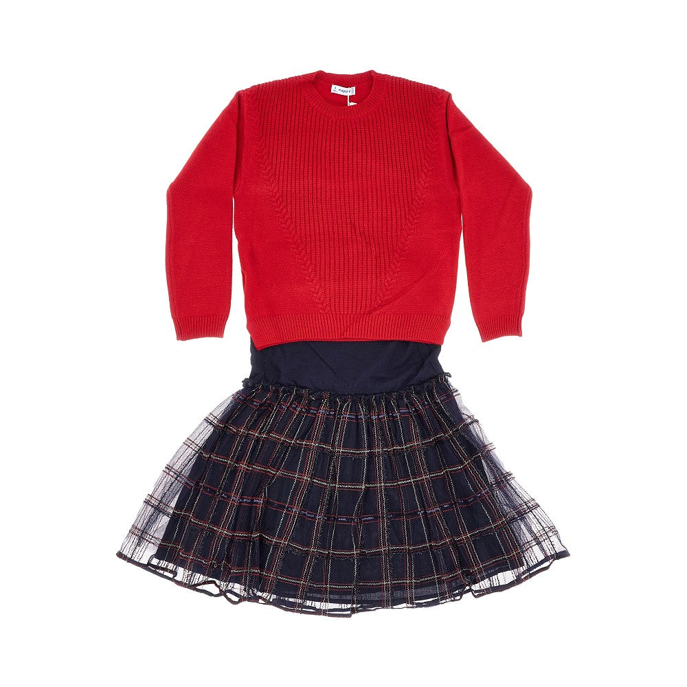 Check mini dress with sweater