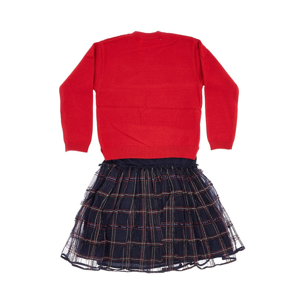 Check mini dress with sweater