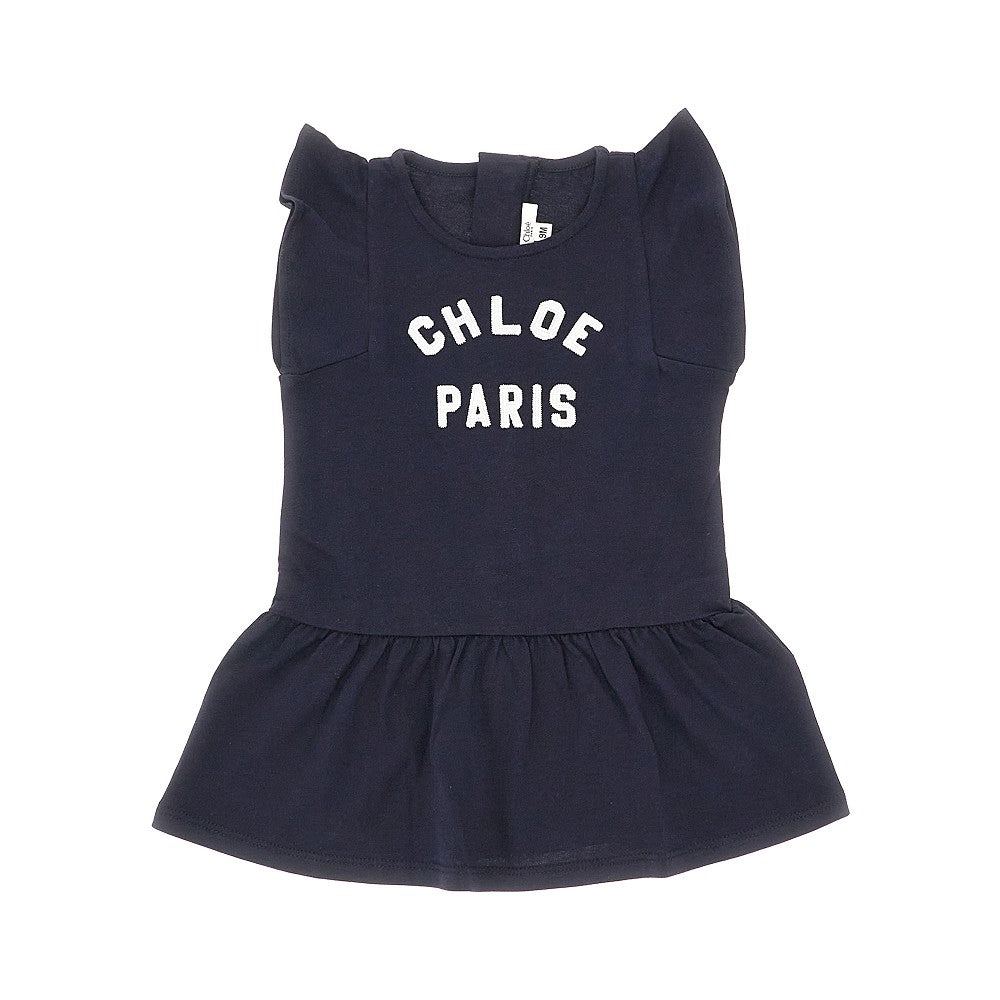 Short-sleeved mini dress with logo embroidery