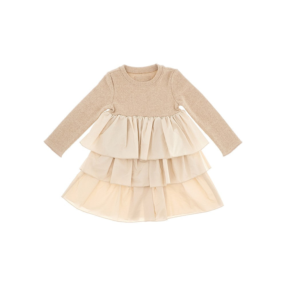 Jersey and taffetà flounced dress