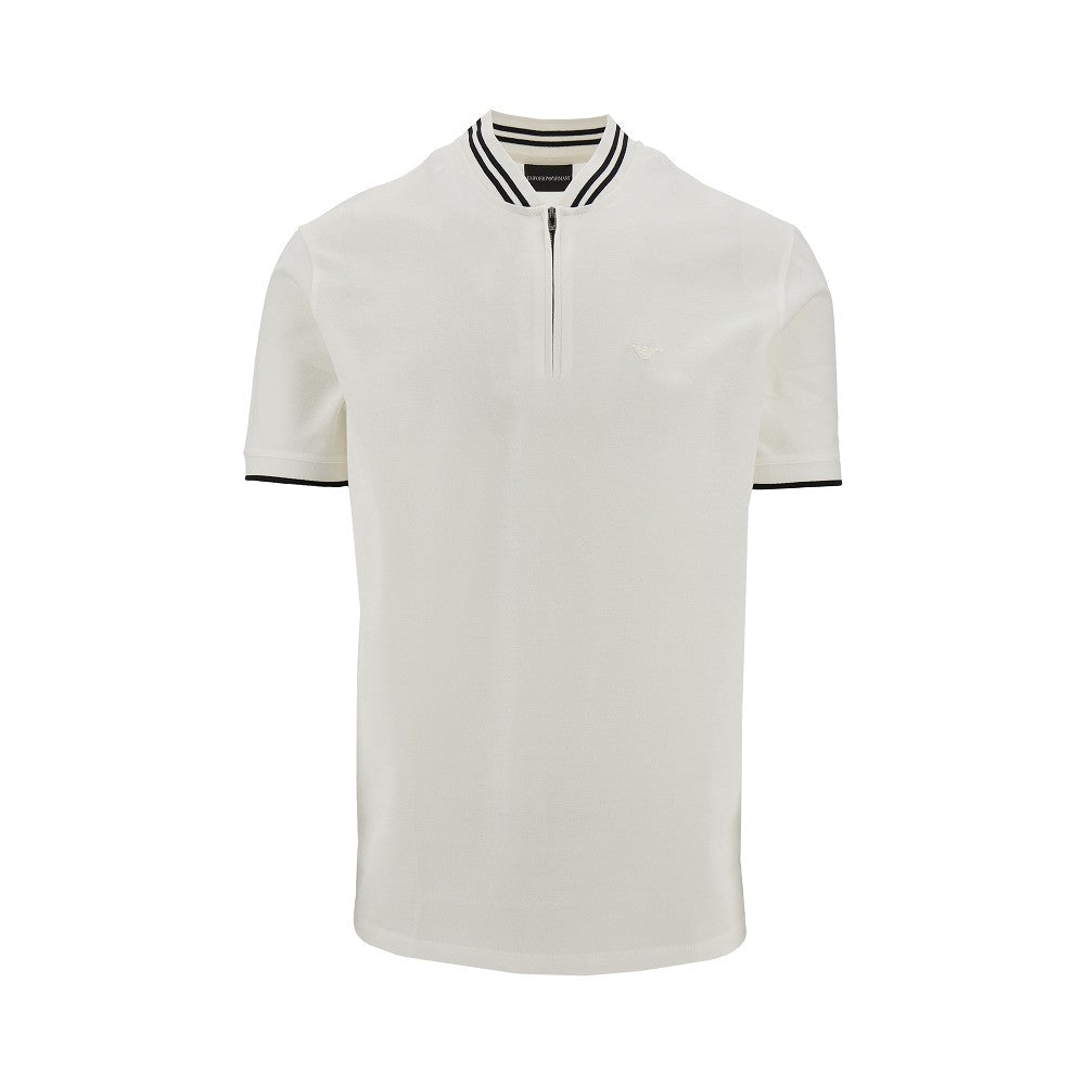 Piquet T-shirt with zippered neck