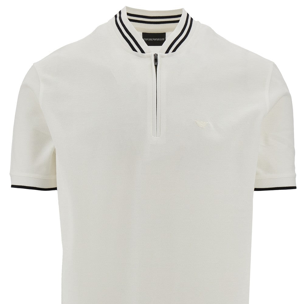 Piquet T-shirt with zippered neck