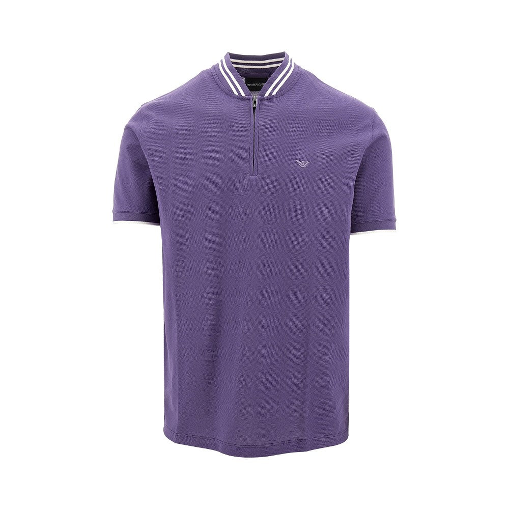 Piquet T-shirt with zippered neck