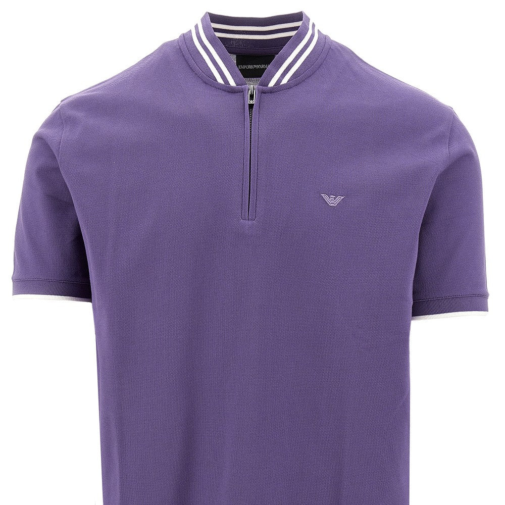 Piquet T-shirt with zippered neck