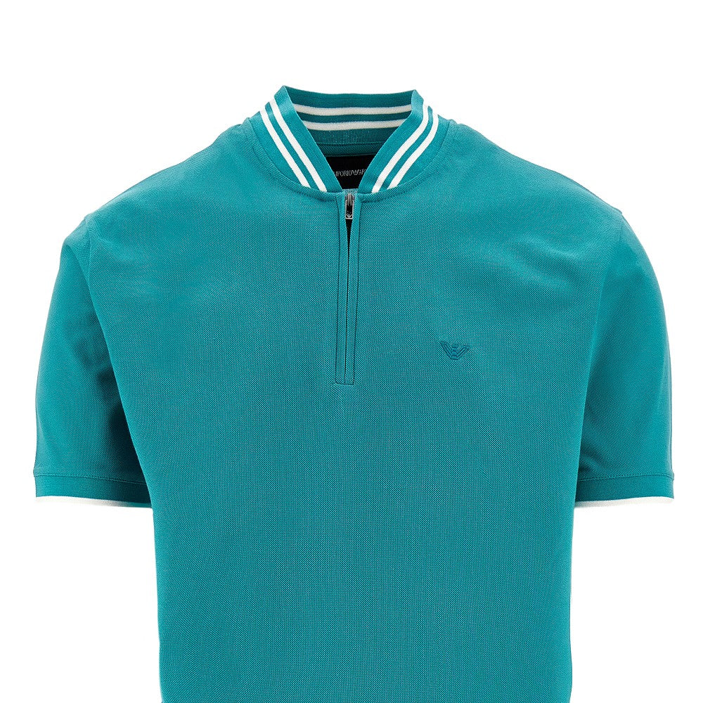 Piquet T-shirt with zippered neck