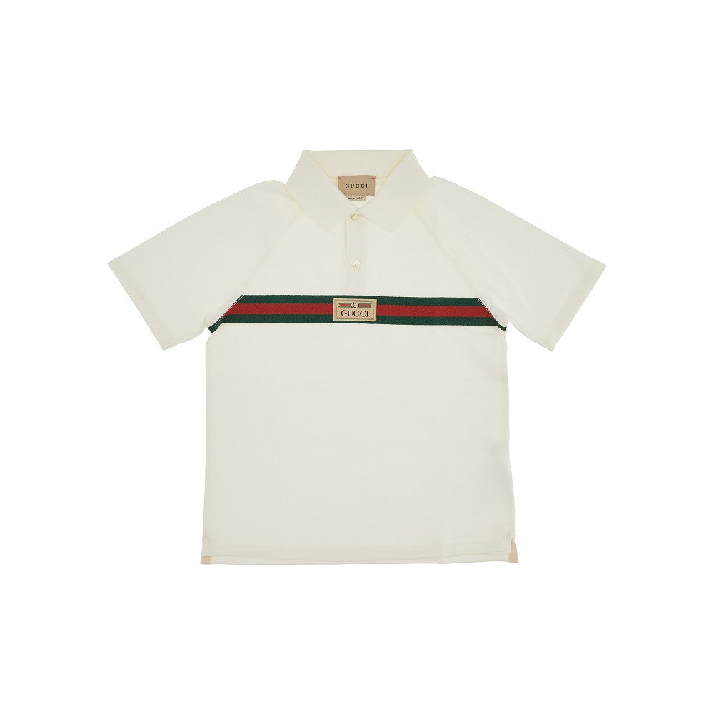 Stretch piquet polo shirt with Web ribbon