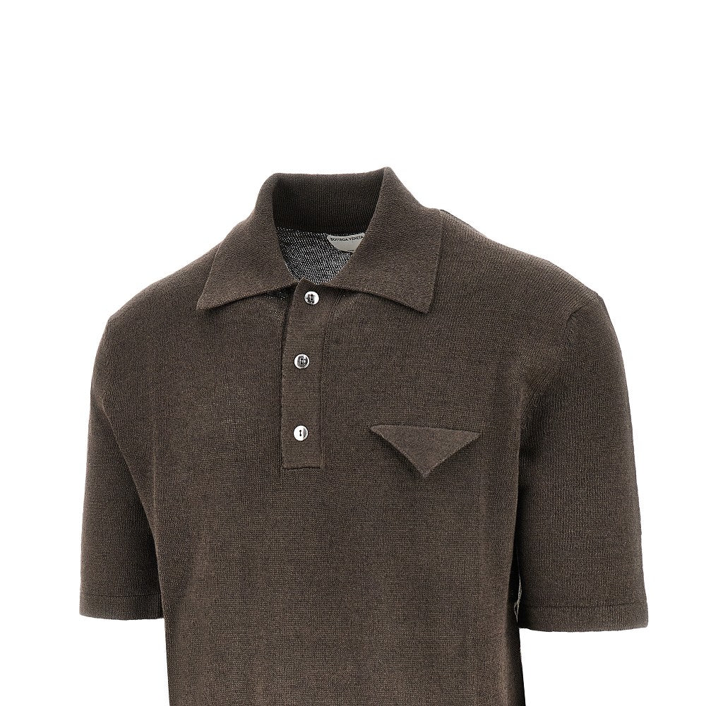Linen-blend knitted polo shirt
