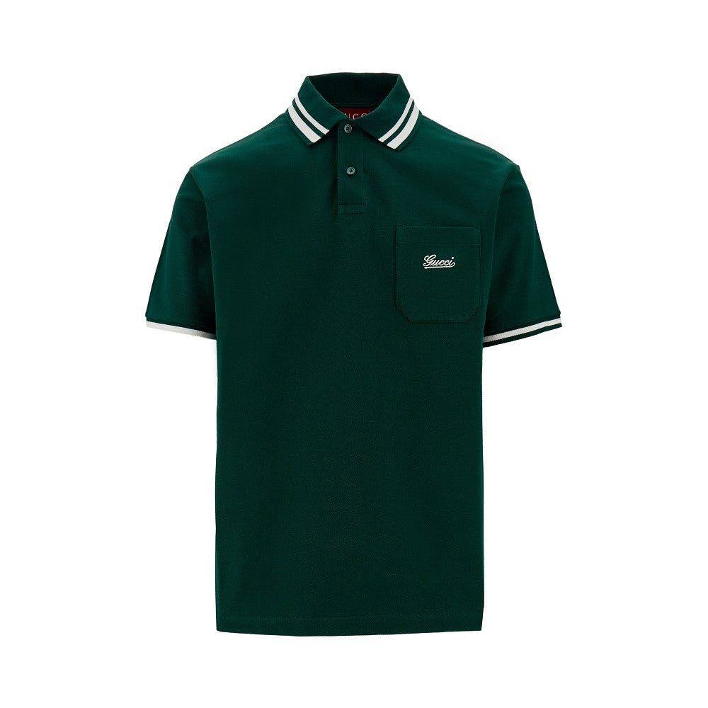 Stretch piqué polo shirt with logo embroidery