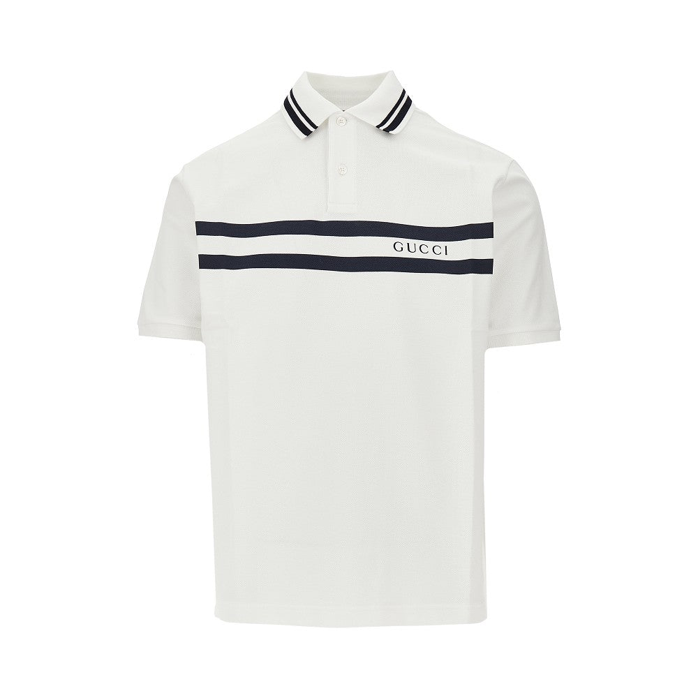 Polo in piquet stretch con stampa a righe