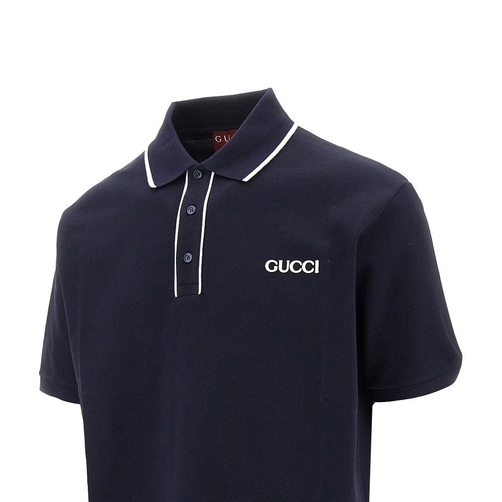 Stretch piquet polo shirt with logo patch