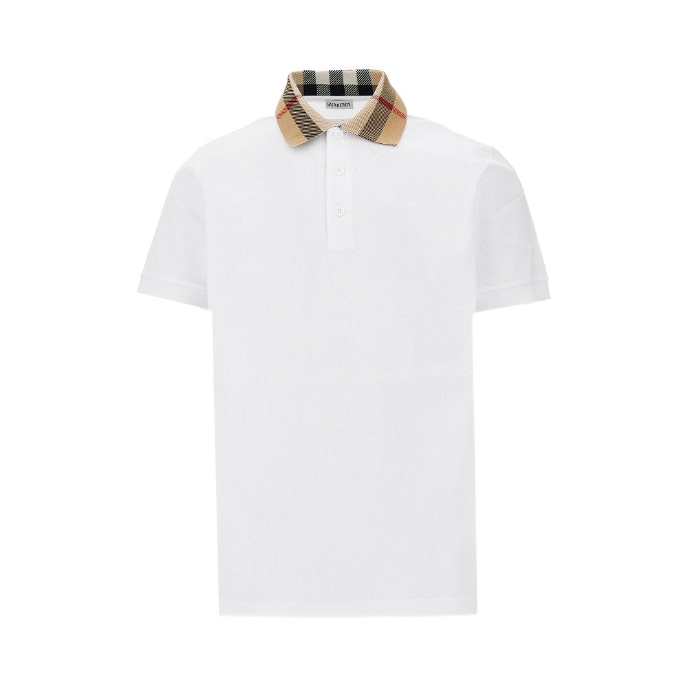Polo in piquet con colletto Burberry Check